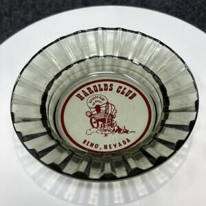Vintage Harolds Club or Bust Reno Nevada Ashtray Smoke Glass Covered Wagon